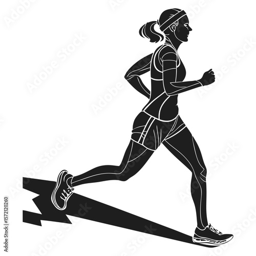Dynamic Female Runner Silhouette with Speed Lines - Modern Athletic Performance Graphic