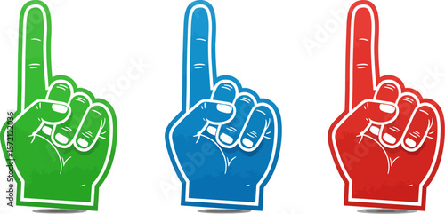 Foam finger collection: green, blue, red fan hand for sports events and team support for sale online