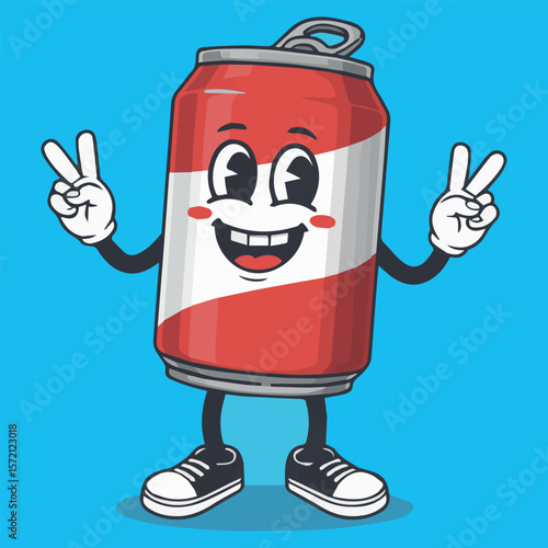 Cartoon soda can vector illustration for graphic design projects and creative content online with happy face
