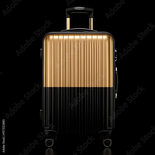 Chic two-tone carry-on suitcase; gold top, black bottom