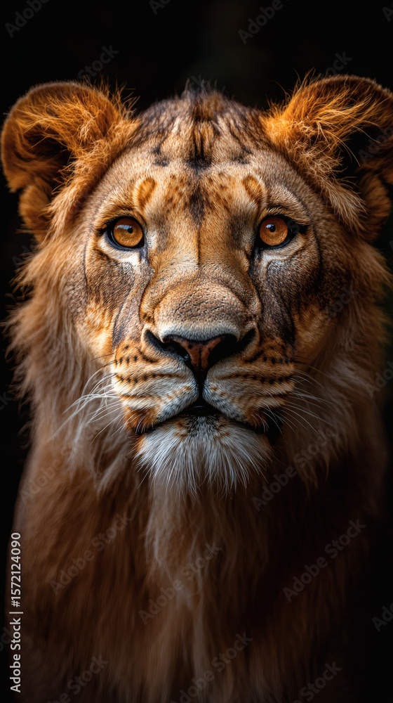 Fototapeta premium Powerful Lion at Rest in Warm Golden Light of the Savannah