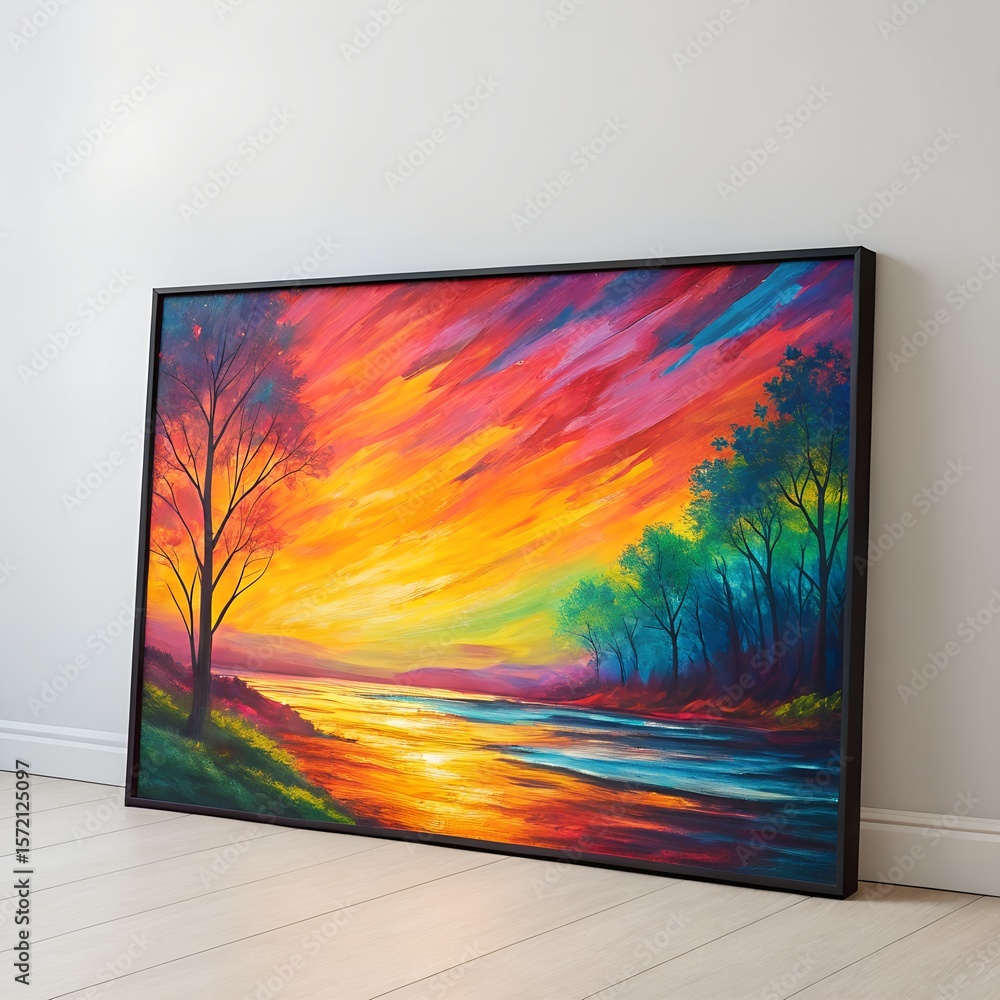 Naklejka premium Vibrant Neon Abstract Oil Painting with Expressive Brushwork