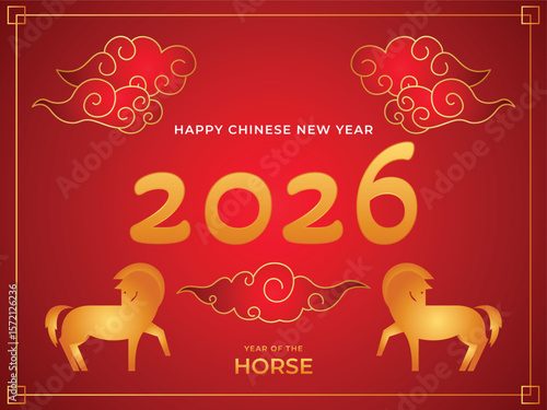 2026 Chinese New Year, Zodiac Sign for greeting card, banner, calendar, year of the horse