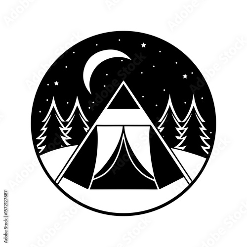 Camping night scene vector illustration tent moon stars trees vector illustration isolated on a white background