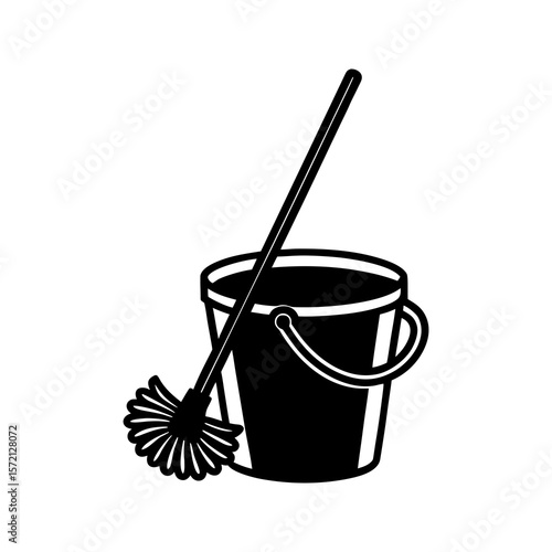 black bucket and mop cleaning equipment clip art preview