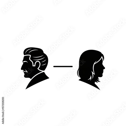 Silhouette depicting a man and woman separated by a line, symbolizing distance.