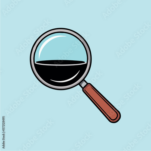 Magnifying glass focusing on dark liquid search and analysis tool for detailed inspection and review