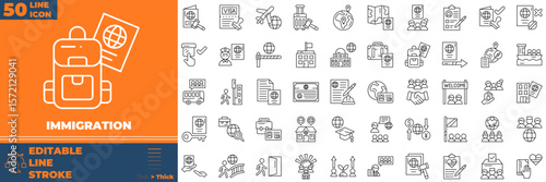 Immigration Line Editable Icons set. Vector illustration in modern thin line style of immigration icons: visa, passport, border, migrant, etc