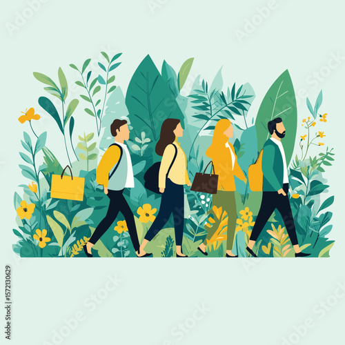 Ecology or eco friendly business. Business people taking care, vector style simple color