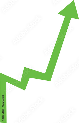 Bright green jagged arrow showing upward trend and growth