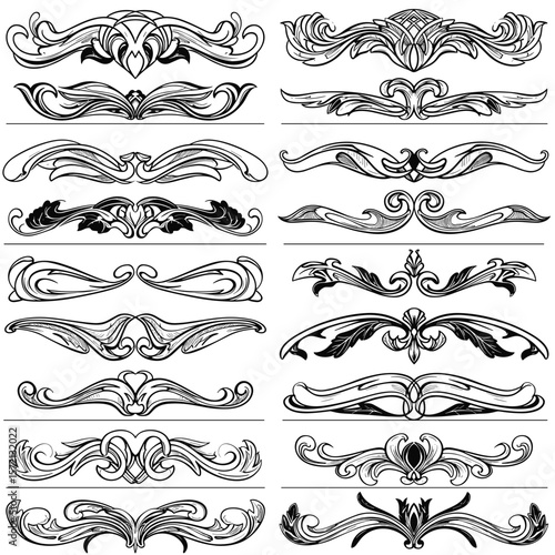 Vintage decorative floral ornaments in black and white design  