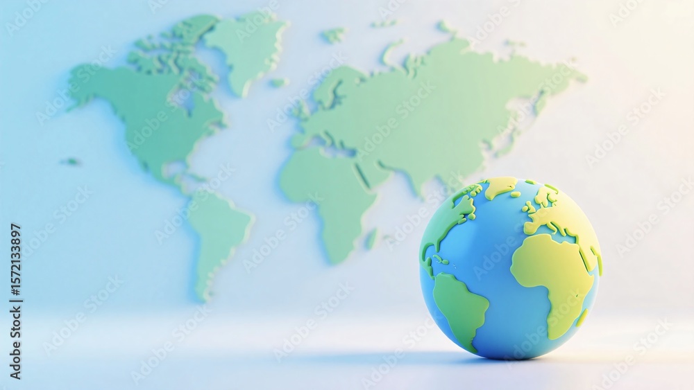 Fototapeta premium Global educational display with 3D Earth sphere and flat world map overlay in geographic visualization design