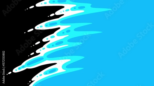 Water splash animation with dynamic blue and white liquid on black screen. Stylized 2D looping animation transition.