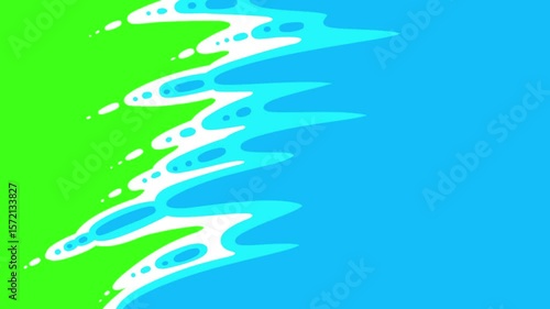 Water splash animation with dynamic blue and white liquid on green screen. Stylized 2D looping animation transition.