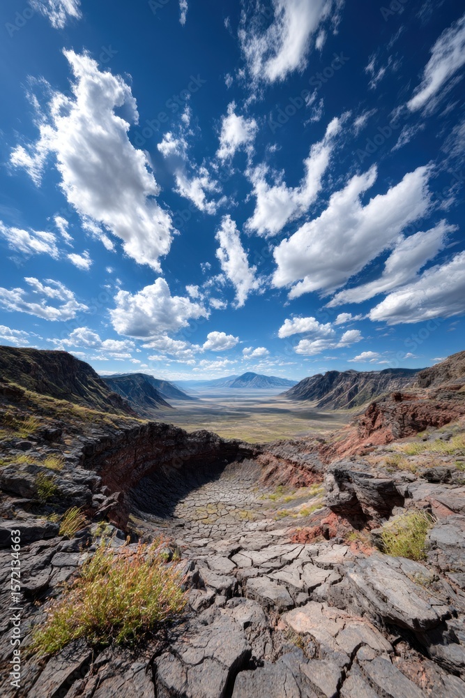 Fototapeta premium Mountain vista, blue sky, white clouds