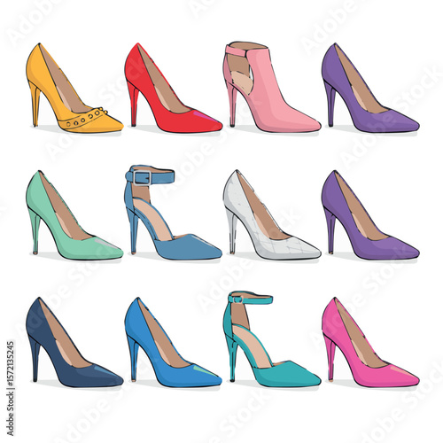 Colorful high heel shoes collection fashion footwear style pumps stiletto heels designer shoes elegant heels 
