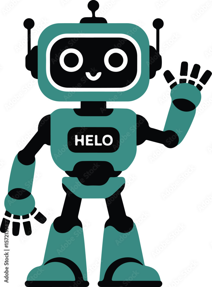 Cute teal robot waving hello Transparent isolated vector png Cute teal robot waving hello Transparent isolated vector png