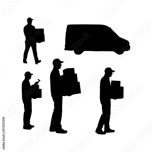 Courier Service silhouette icon vector flat illustration on white background.
