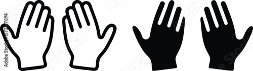 Gloves Icon Set, Black and White Vector, Protective Handwear Silhouette Outline Illustration