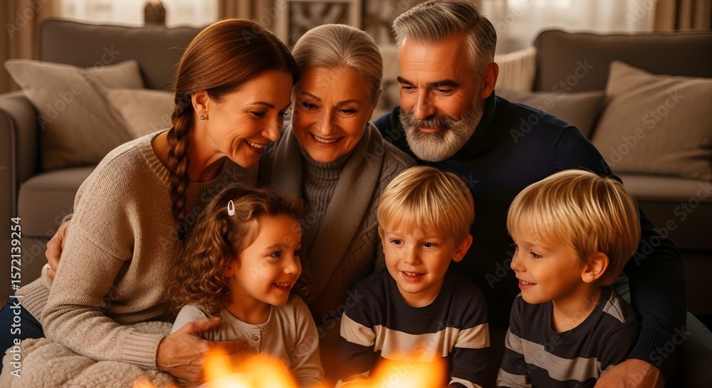 Fototapeta premium Happy family gathering on couch