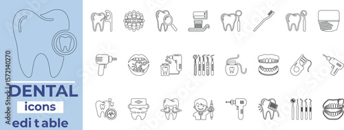 Clean, editable dental icons for clinics, websites, apps, brochures, and healthcare branding—perfect for modern design use.