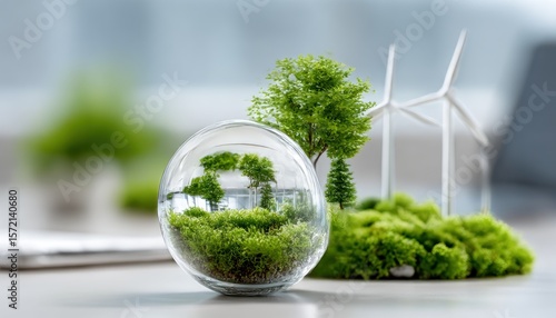 Miniature green world in glass sphere