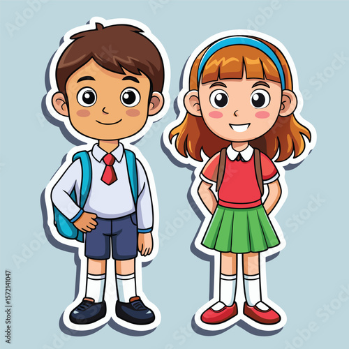 Cute cartoon school kids in uniform