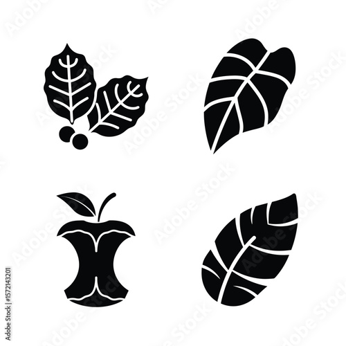 Wallpaper Mural Four black silhouette icons of nature elements leaf Torontodigital.ca