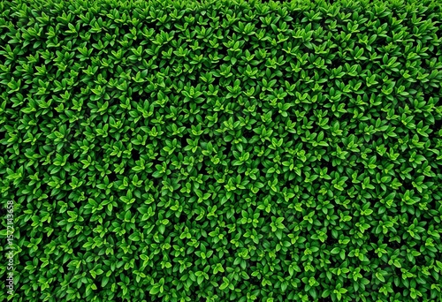 Dense, green boxwood hedge wall in three views, design, plant