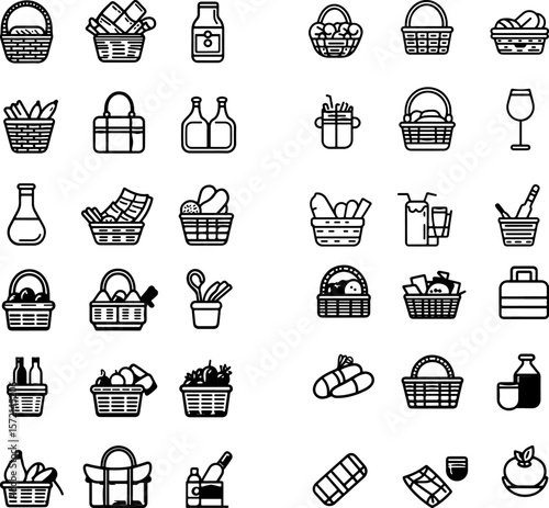 picnic basket icon, outdoor basket icon, picnic hamper icon, wicker picnic basket, classic picnic basket, vintage picnic basket, modern picnic basket, portable picnic basket, family pic