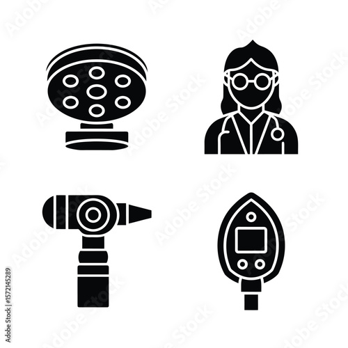 Medical icons doctor otoscope surgical lamp thermometer