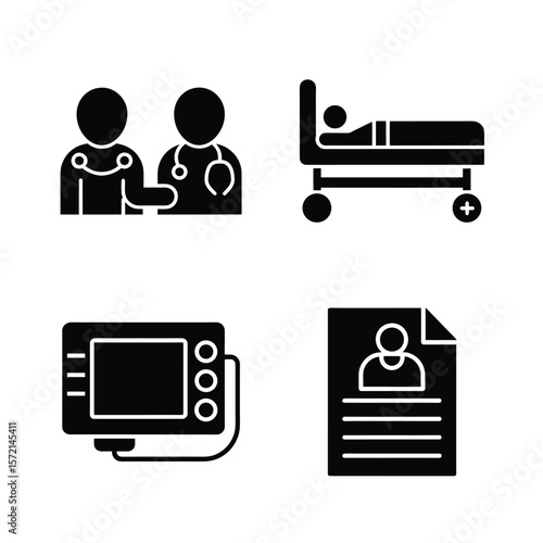 Medical icons doctor patient hospital monitor and document
