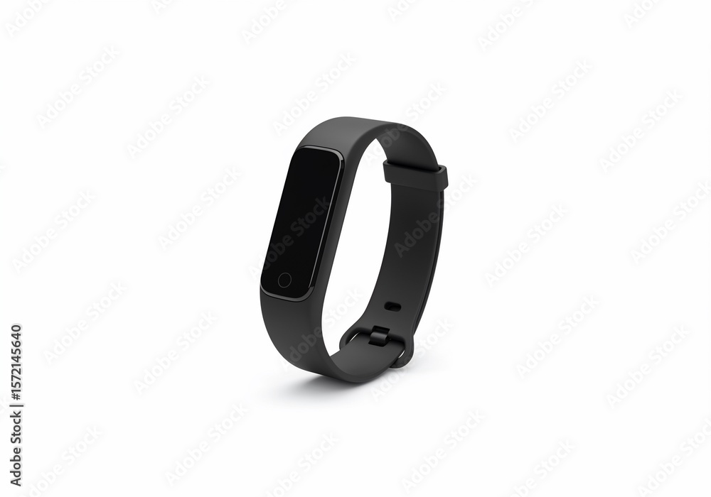Sleek Black Fitness Tracker with Dark Screen on a Clean White Background Sleek Black Fitness Tracker with Dark Screen on a Clean White Background