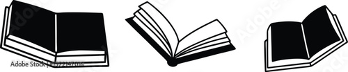 Three open books in a simple black silhouette style