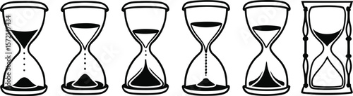 Collection of hourglasses showing different stages of time passing silhouette