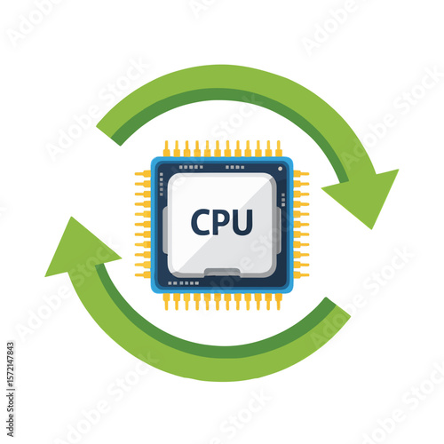 Render Symbol Icon of CPU Chip with Circular Arrows in Gradient Style – suitable for system update, render process, performance optimization concept