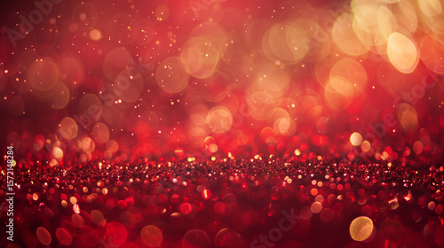 Abstract red bokeh background,This captivating scene showcases a cascade of red sparkles descending against a glowing background