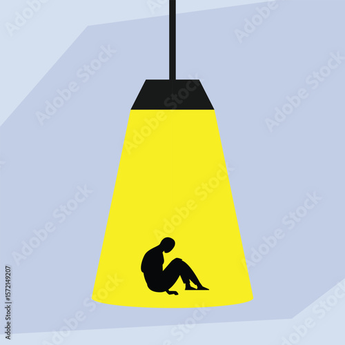 Feeling Alone and Depressed Under a Spotlight 2d flat vector illustrations