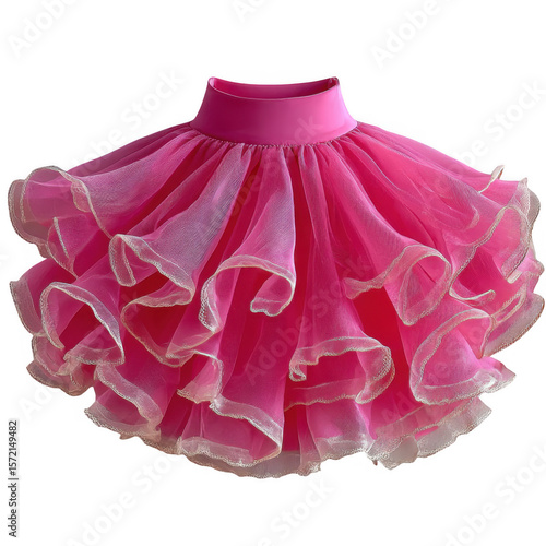 A vibrant pink tutu skirt gracefully displayed on a white and transparent background