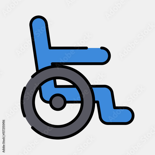 Icon wheel chair. Medical elements. Icon in filled line style.