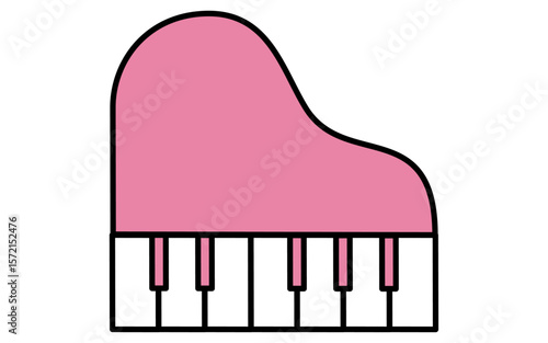 Colorful toy piano isometric line art illustration, simple design with miniature keys and playful shape for children and educational content