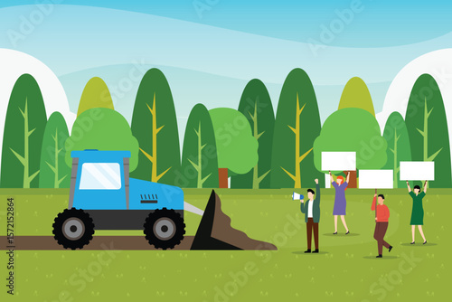 Environmental Protest Against Deforestation and Logging 2d flat vector illustrations