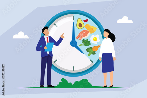 Intermittent Fasting and Meal Timing for Healthy Eating 2d flat vector illustrations