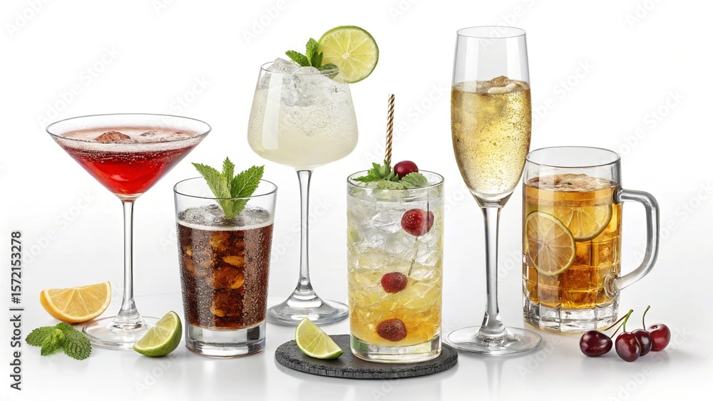 Fototapeta premium Sparkling champagne glasses with a twist of fresh lemon, perfect for a cold summer drink