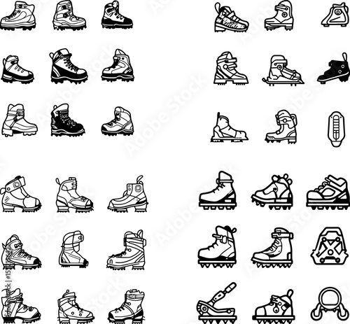 crampons icons, ice crampons, climbing crampons, mountaineering crampons, snow crampons, hiking crampons, traction crampons, crampon spikes, snowshoe crampons, crampon gear, ice climbin