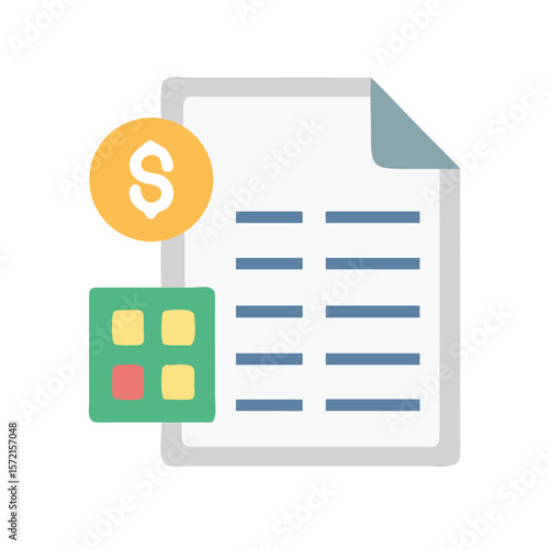 Financial report with dollar coin and colorful data block