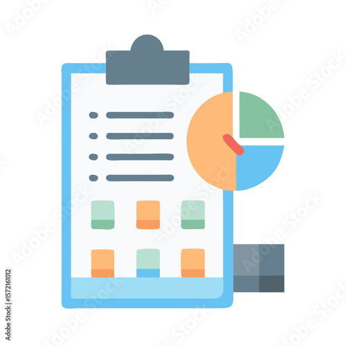 Clipboard with checklist and chart visual illustration on White