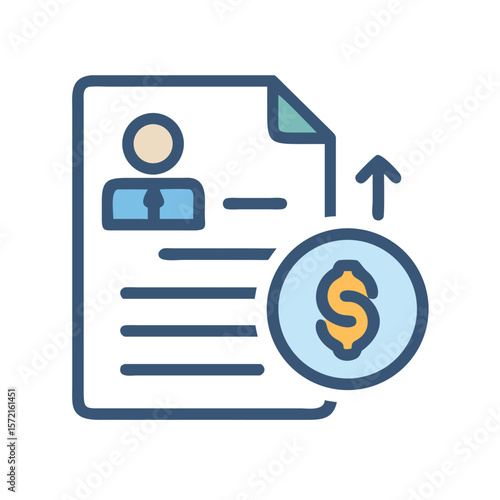 Financial document with salary increase illustration on White Background
