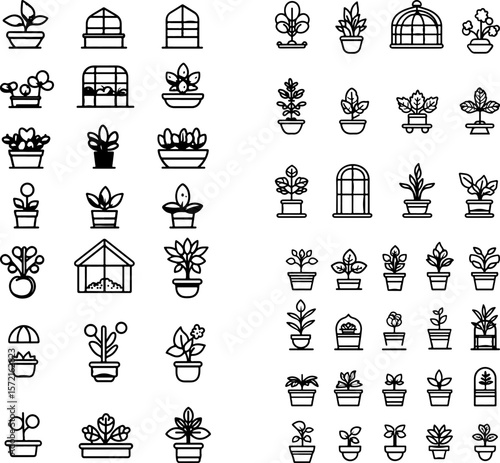 greenhouse plant icons, indoor plants, tropical plants, greenhouse flowers, vegetable plants, herb plants, fruit plants, potted plants, seedling plants, young plants, nursery plants, ex