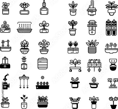 hydroponics icons, hydroponic system, water gardening, soilless farming, nutrient solution, hydroponic plants, indoor farming, vertical farming, hydroponic setup, deep water culture, nu